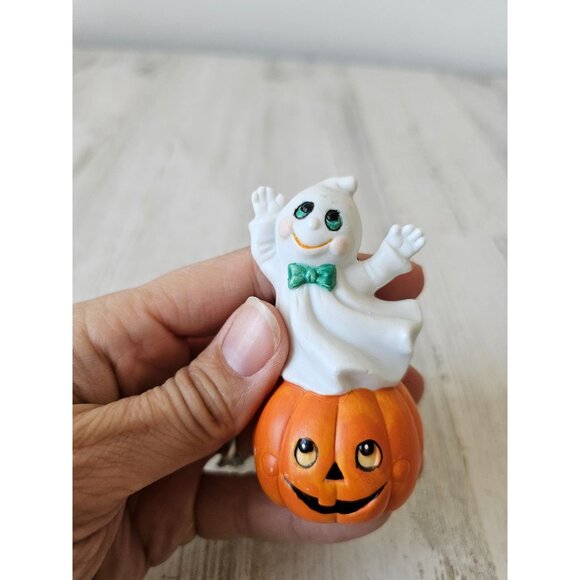 Vintage ceramic ghost pumpkin village Halloween fall decor miniature - Picture 2 of 8